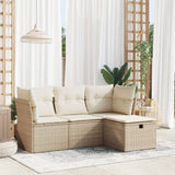 Salon de jardin avec coussins 4 pcs beige résine tressée