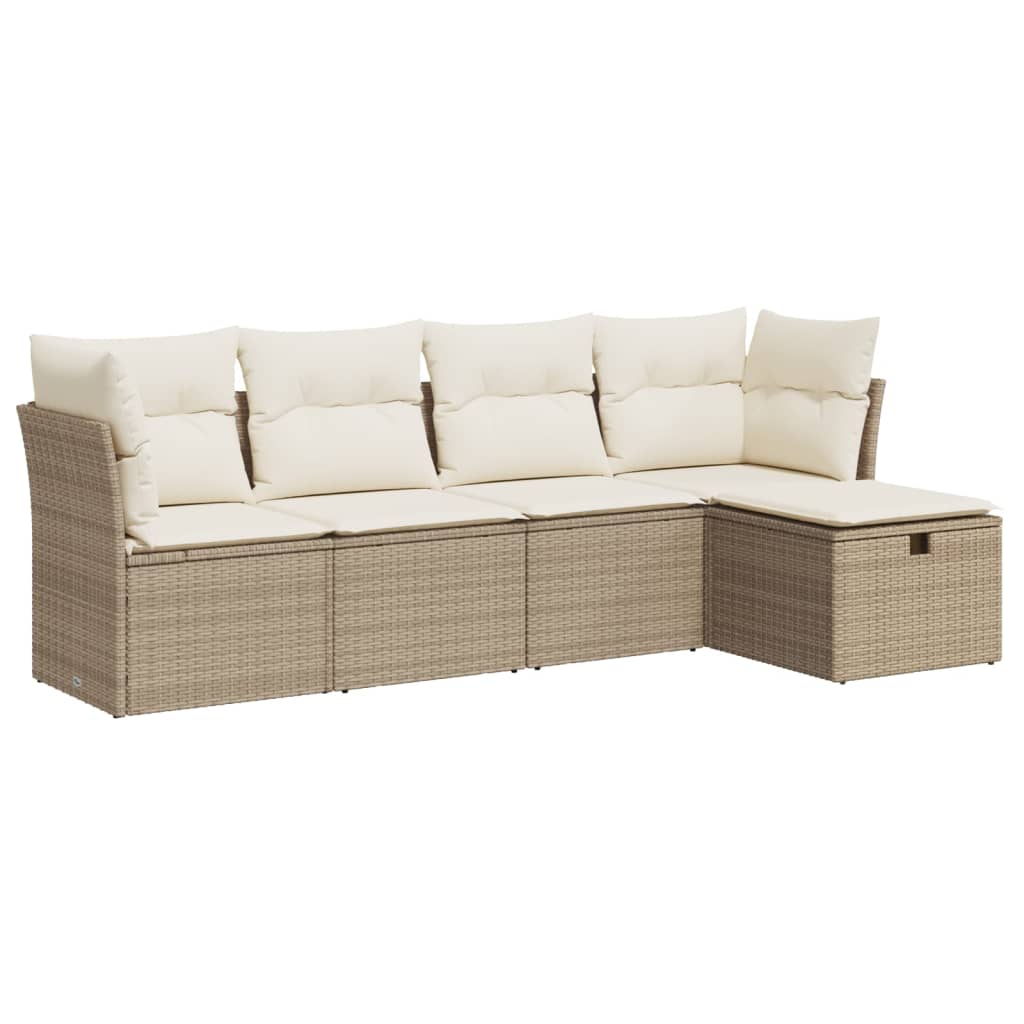 Salon de jardin avec coussins 5 pcs beige résine tressée