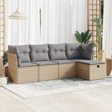 Salon de jardin avec coussins 5 pcs beige résine tressée