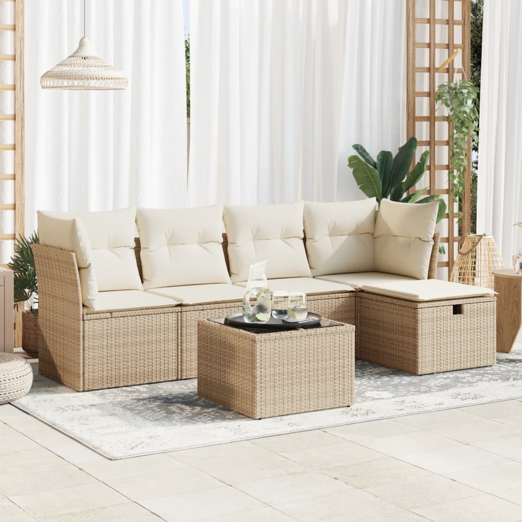 Salon de jardin avec coussins 6 pcs beige résine tressée