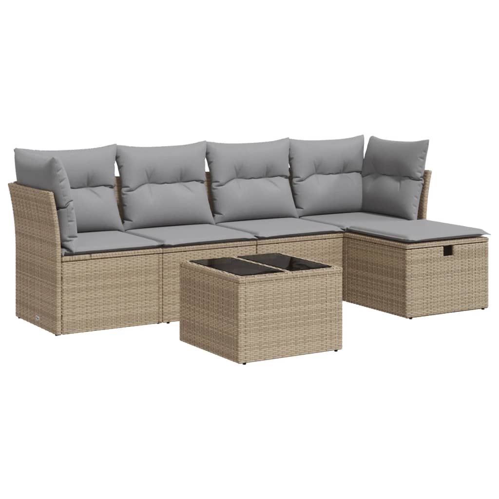 Salon de jardin avec coussins 6 pcs beige résine tressée