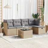 Salon de jardin avec coussins 6 pcs beige résine tressée