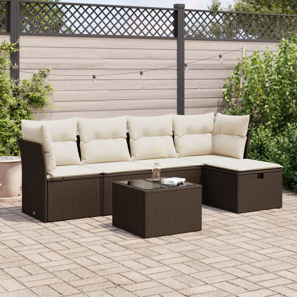 Salon de jardin avec coussins 6 pcs marron résine tressée