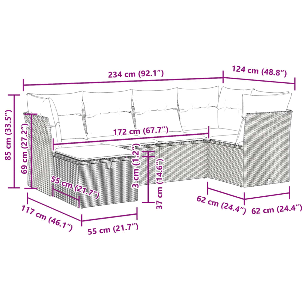 Salon de jardin avec coussins 6 pcs beige résine tressée