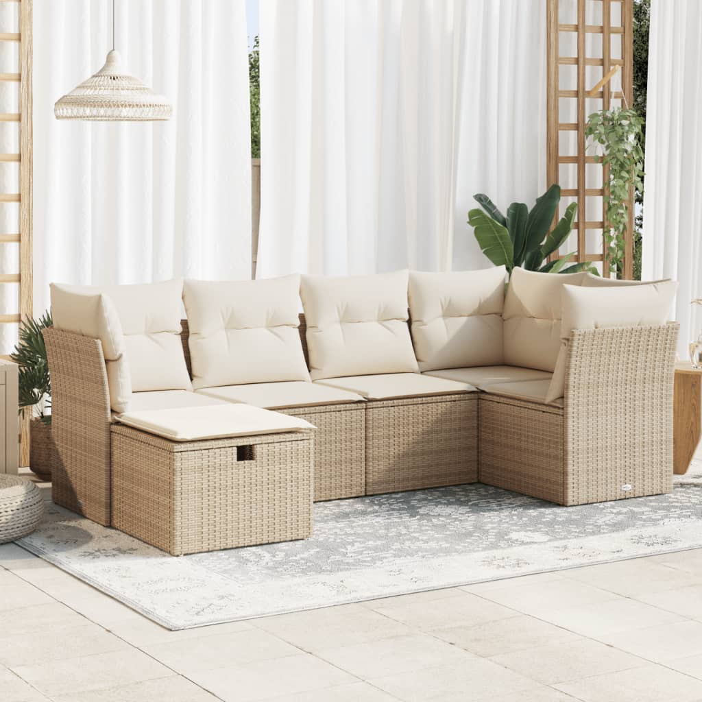 Salon de jardin avec coussins 6 pcs beige résine tressée