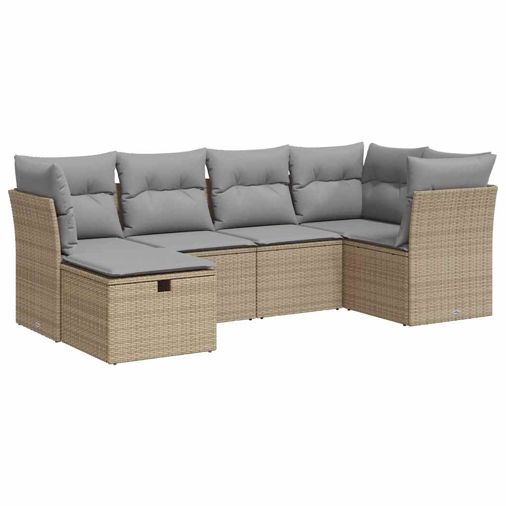 Salon de jardin avec coussins 6 pcs beige résine tressée