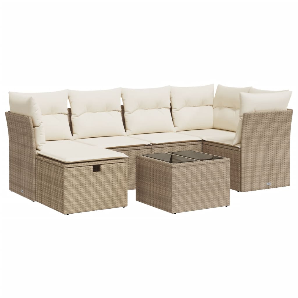 Salon de jardin avec coussins 7 pcs beige résine tressée