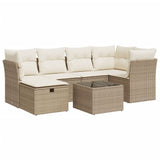 Salon de jardin avec coussins 7 pcs beige résine tressée