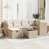 Salon de jardin avec coussins 7 pcs beige résine tressée