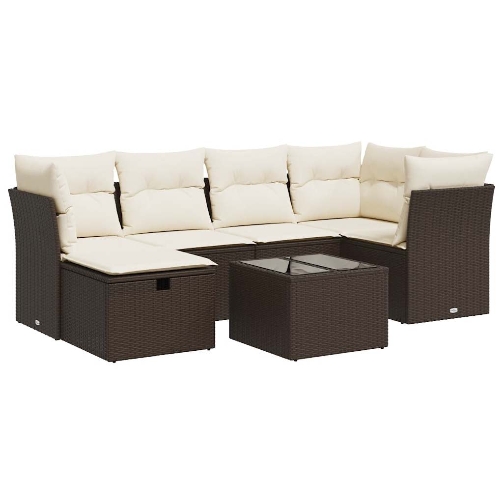 Salon de jardin avec coussins 7 pcs marron résine tressée