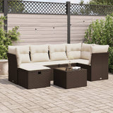 Salon de jardin avec coussins 7 pcs marron résine tressée