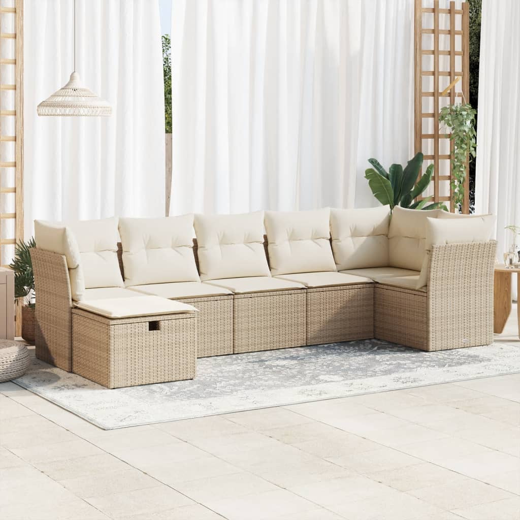 Salon de jardin avec coussins 7 pcs beige résine tressée