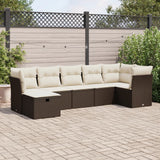 Salon de jardin avec coussins 7 pcs marron résine tressée