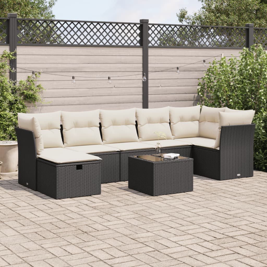 Salon de jardin 8 pcs avec coussins noir résine tressée