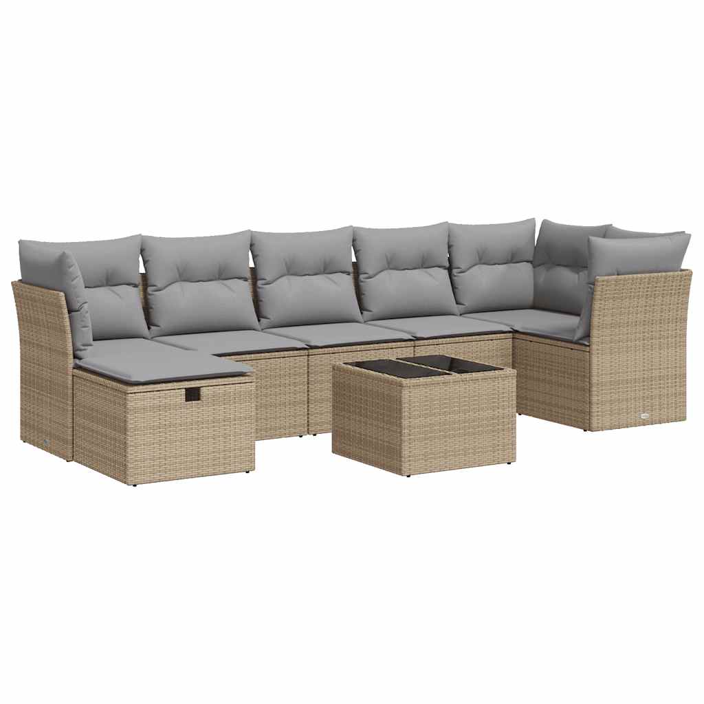 Salon de jardin avec coussins 8 pcs beige résine tressée