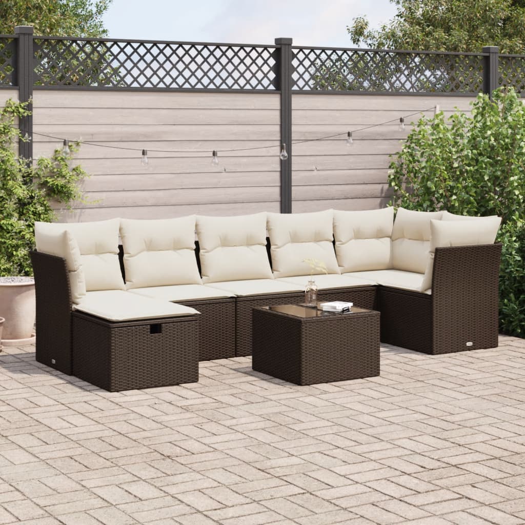 Salon de jardin 8 pcs avec coussins marron résine tressée