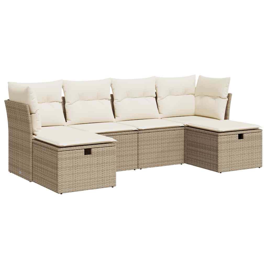 Salon de jardin avec coussins 6 pcs beige résine tressée