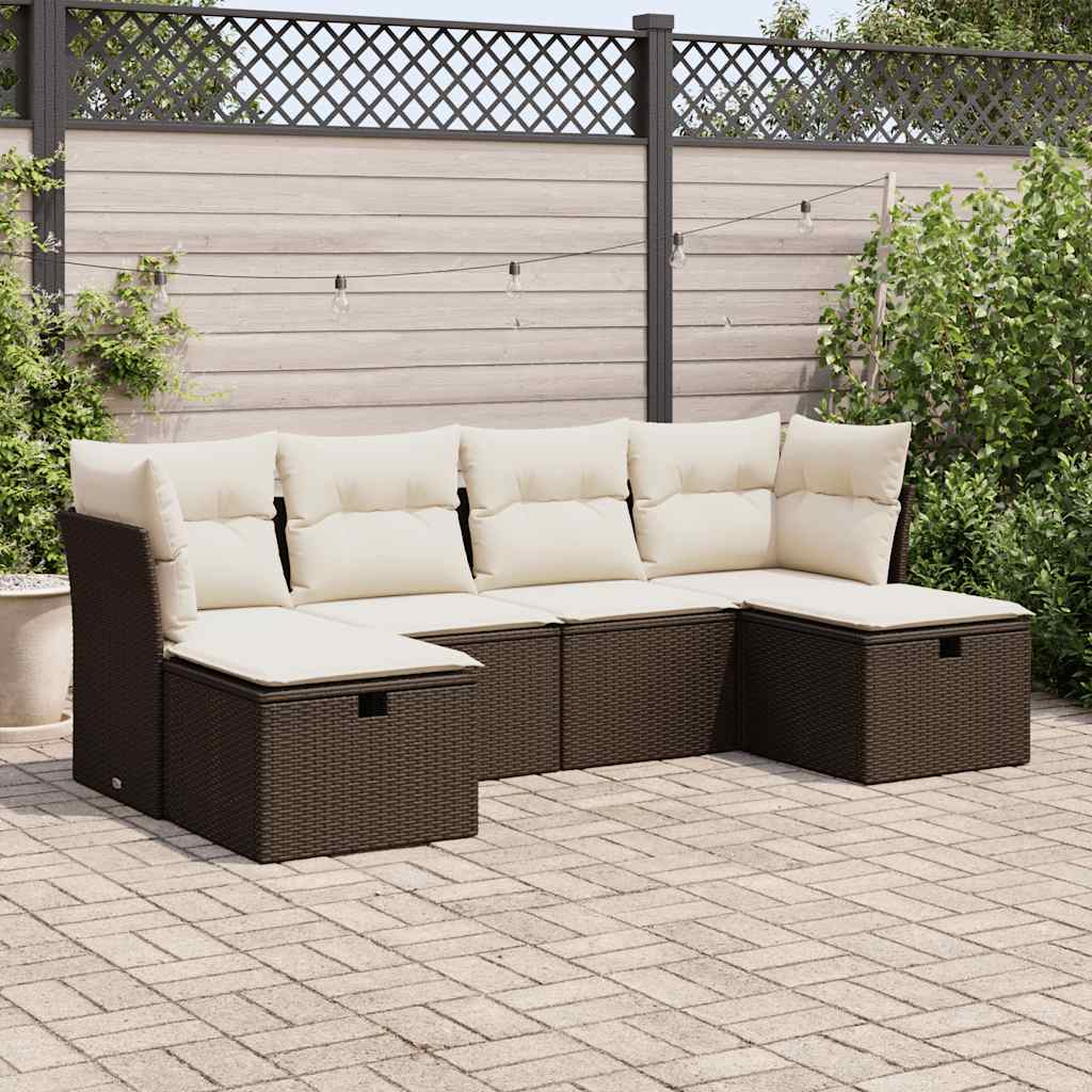 Salon de jardin avec coussins 6 pcs marron résine tressée