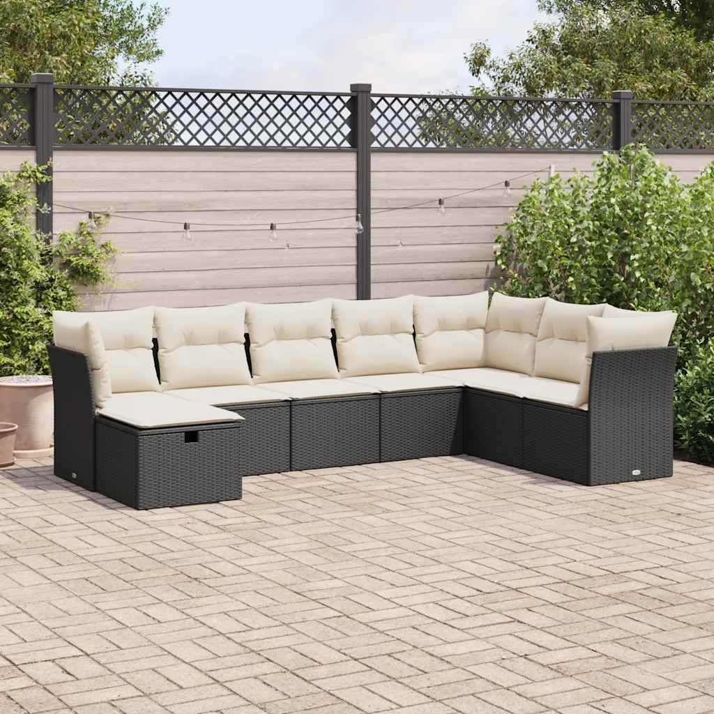 Salon de jardin 8 pcs avec coussins noir résine tressée