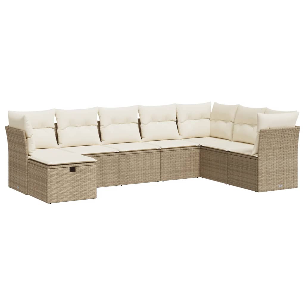 Salon de jardin avec coussins 8 pcs beige résine tressée