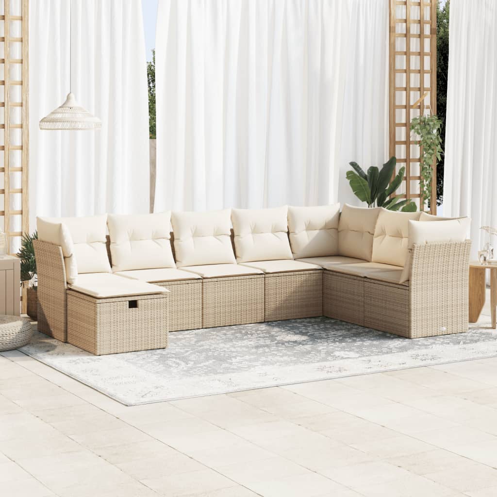 Salon de jardin avec coussins 8 pcs beige résine tressée