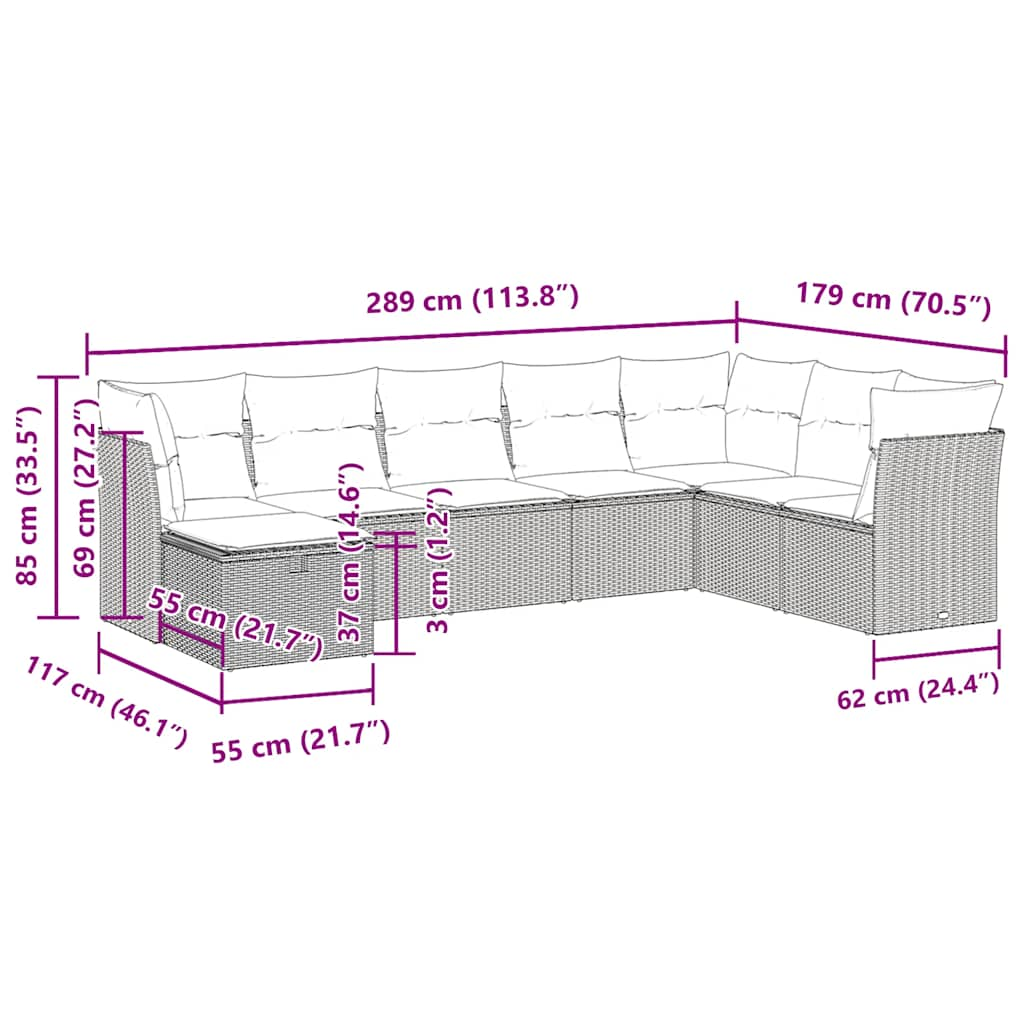 Salon de jardin avec coussins 8 pcs beige résine tressée