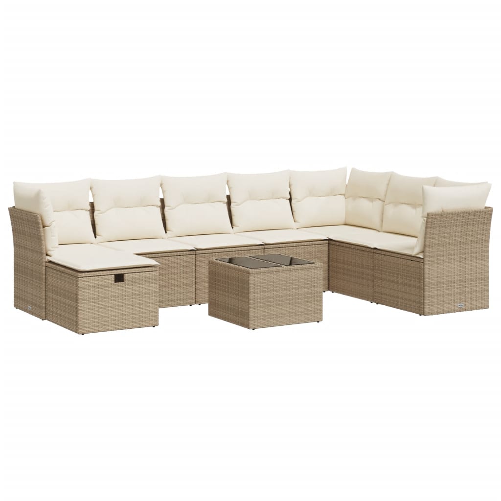 Salon de jardin avec coussins 9 pcs beige résine tressée