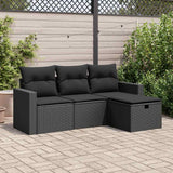 Salon de jardin 4 pcs avec coussins noir résine tressée