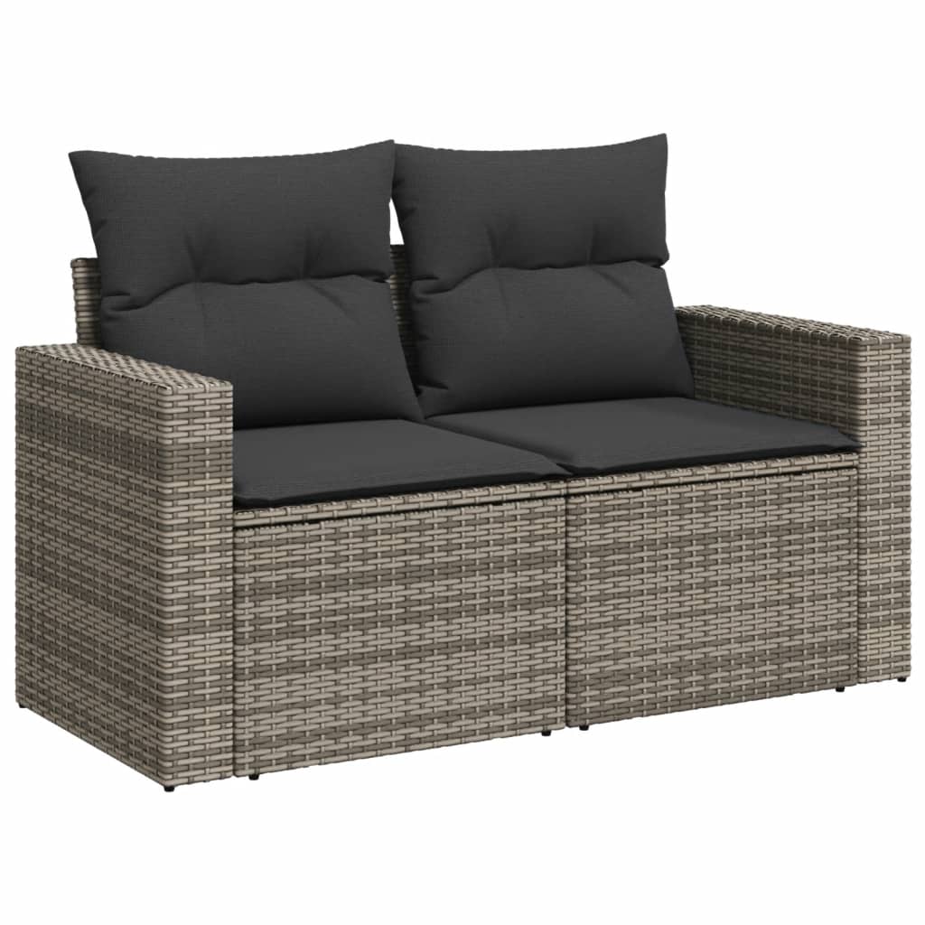 Salon de jardin 4 pcs avec coussins gris résine tressée