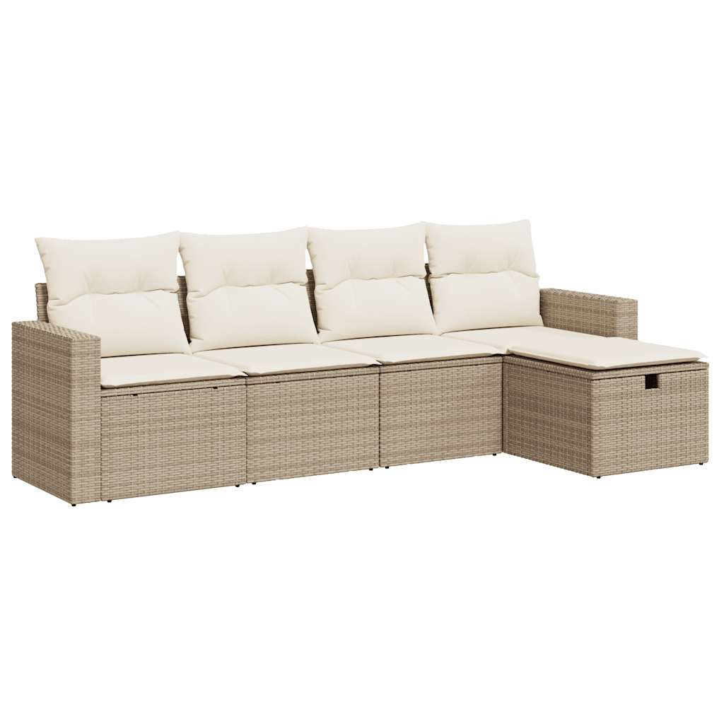 Salon de jardin avec coussins 5 pcs beige résine tressée