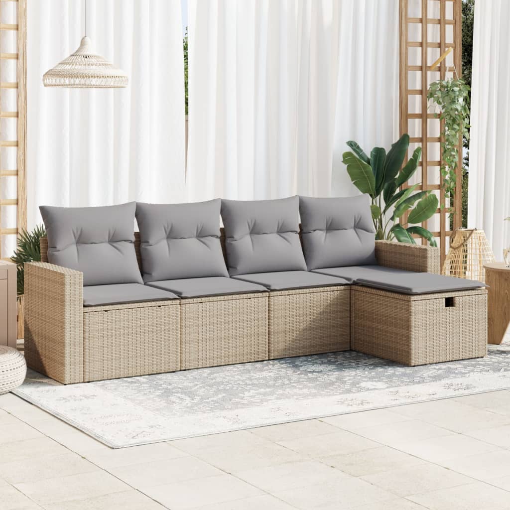 Salon de jardin avec coussins 5 pcs beige résine tressée