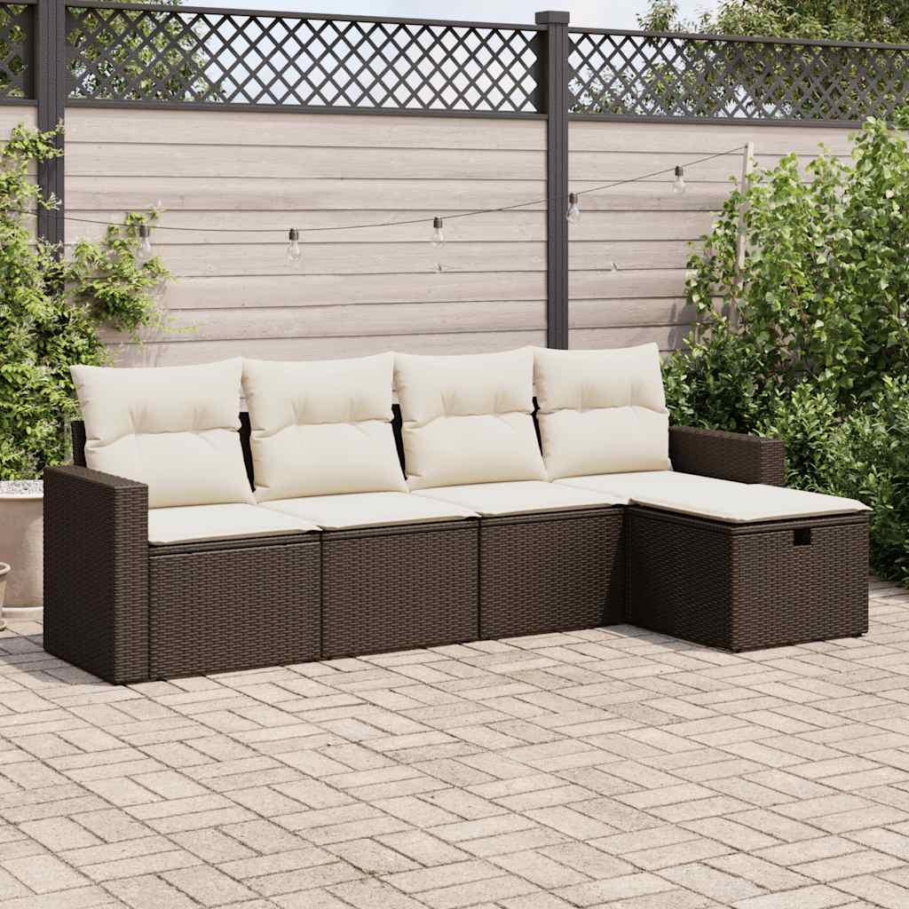 Salon de jardin avec coussins 5 pcs marron résine tressée