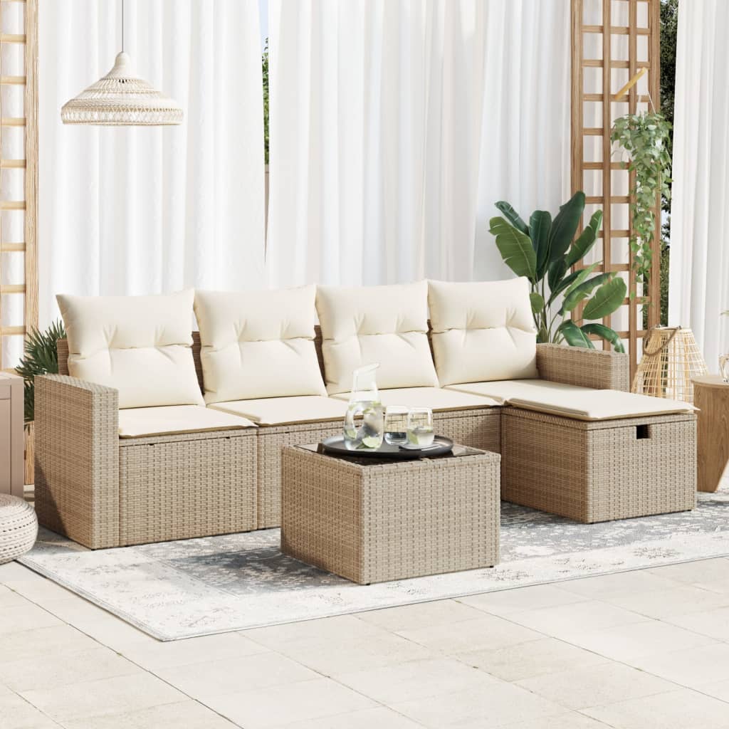 Salon de jardin avec coussins 6 pcs beige résine tressée