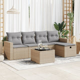 Salon de jardin avec coussins 6 pcs beige résine tressée