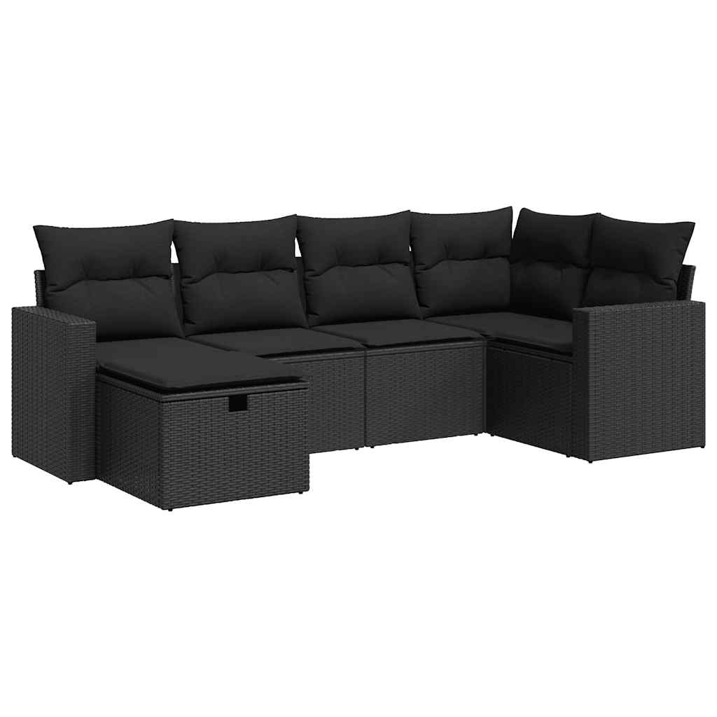 Salon de jardin 6 pcs avec coussins noir résine tressée