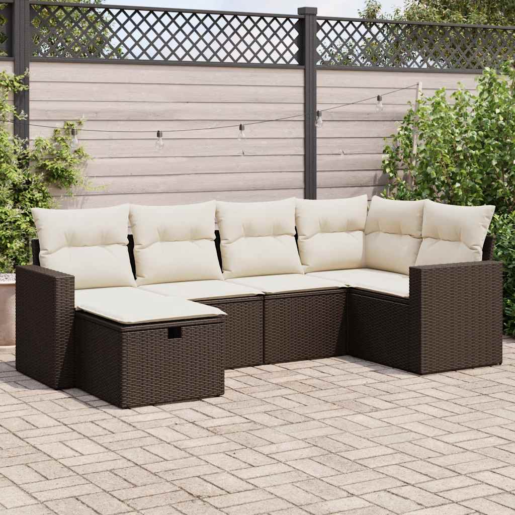 Salon de jardin avec coussins 6 pcs marron résine tressée