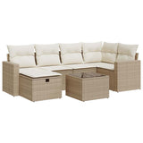 Salon de jardin avec coussins 7 pcs beige résine tressée