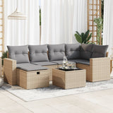 Salon de jardin avec coussins 7 pcs beige résine tressée