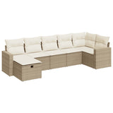 Salon de jardin avec coussins 7 pcs beige résine tressée