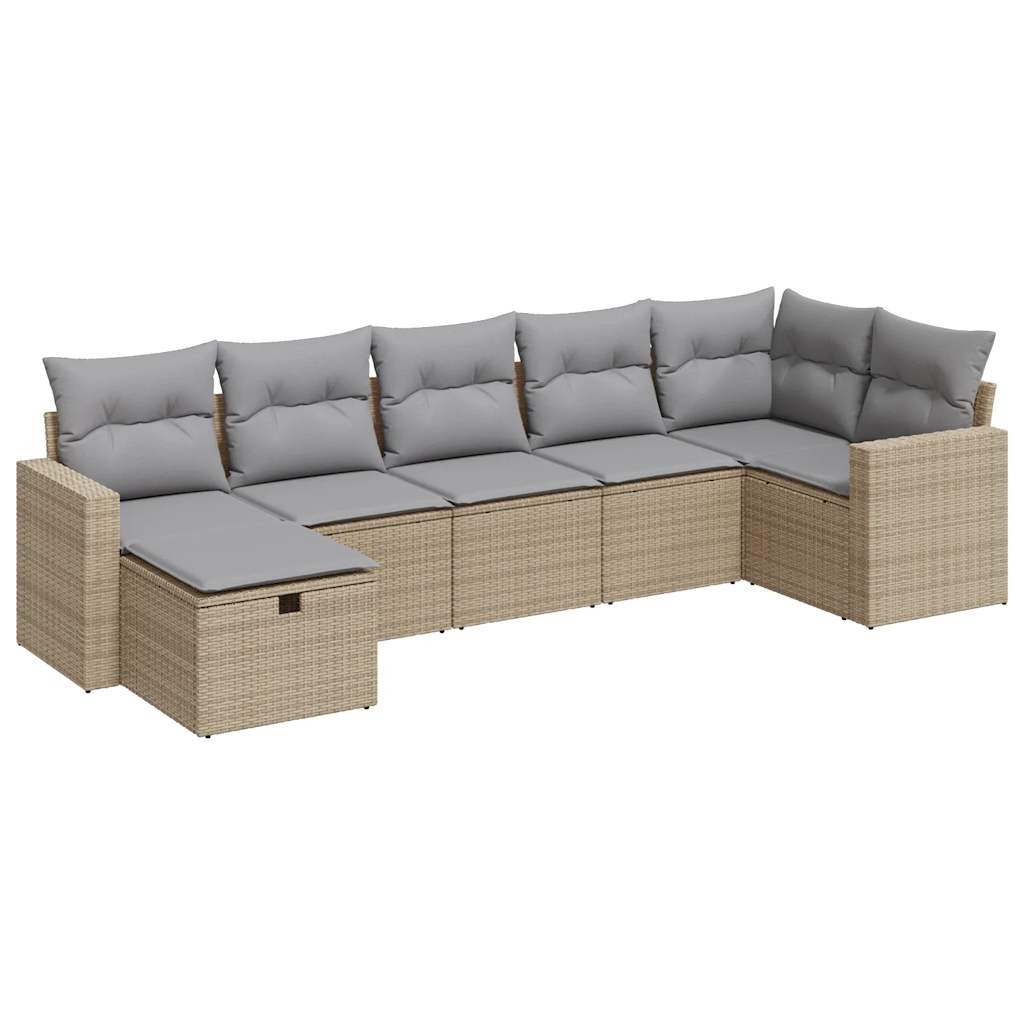 Salon de jardin avec coussins 7 pcs beige résine tressée