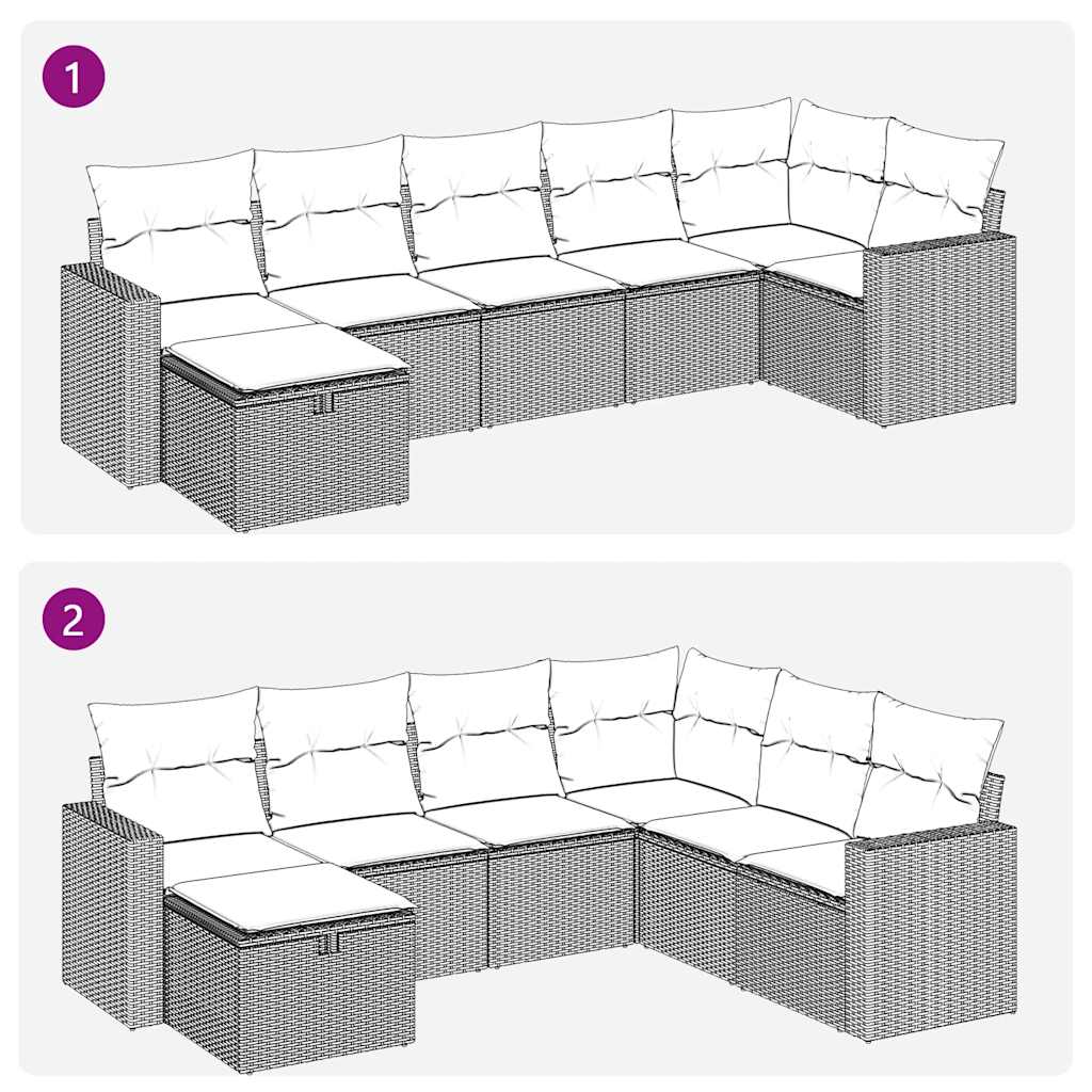 Salon de jardin avec coussins 7 pcs beige résine tressée