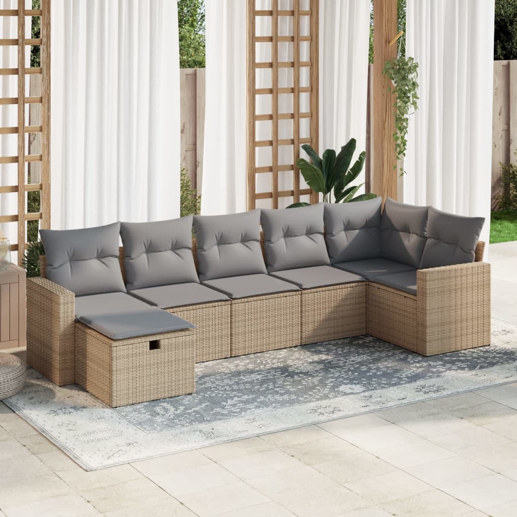 Salon de jardin avec coussins 7 pcs beige résine tressée