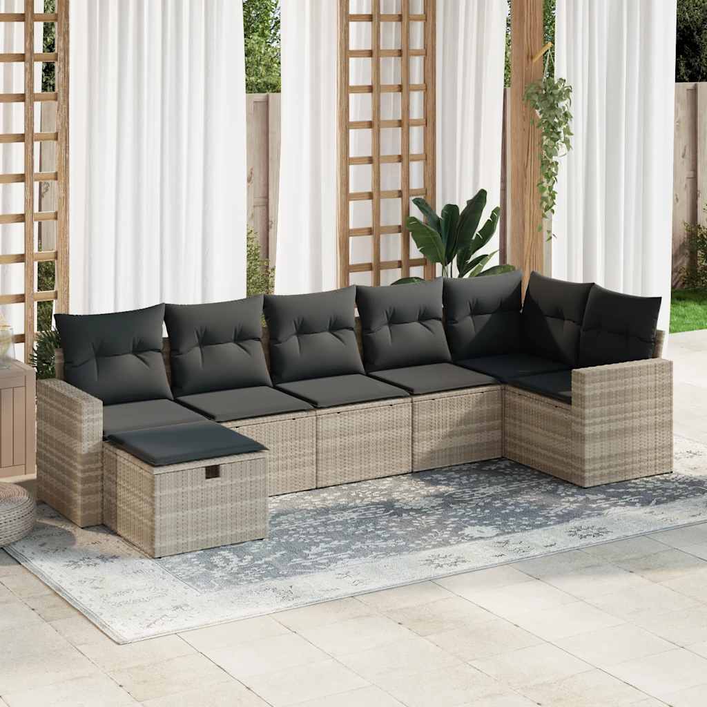 Salon de jardin avec coussins 7 pcs gris clair résine tressée