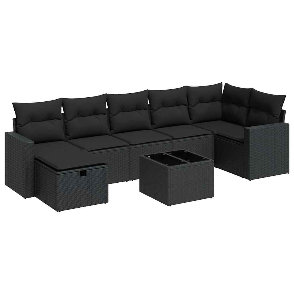 Salon de jardin 8 pcs avec coussins noir résine tressée