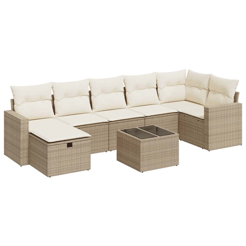 Salon de jardin avec coussins 8 pcs beige résine tressée