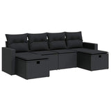 Salon de jardin 6 pcs avec coussins noir résine tressée