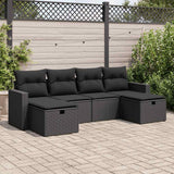 Salon de jardin 6 pcs avec coussins noir résine tressée