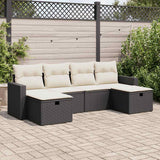 Salon de jardin 6 pcs avec coussins noir résine tressée