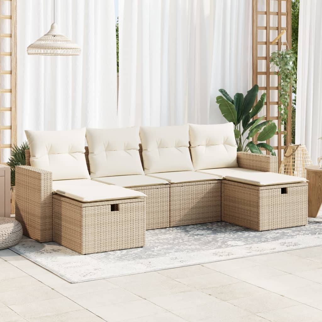 Salon de jardin avec coussins 6 pcs beige résine tressée