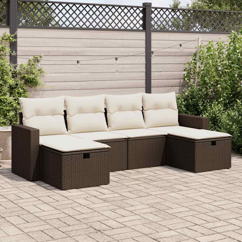 Salon de jardin avec coussins 6 pcs marron résine tressée